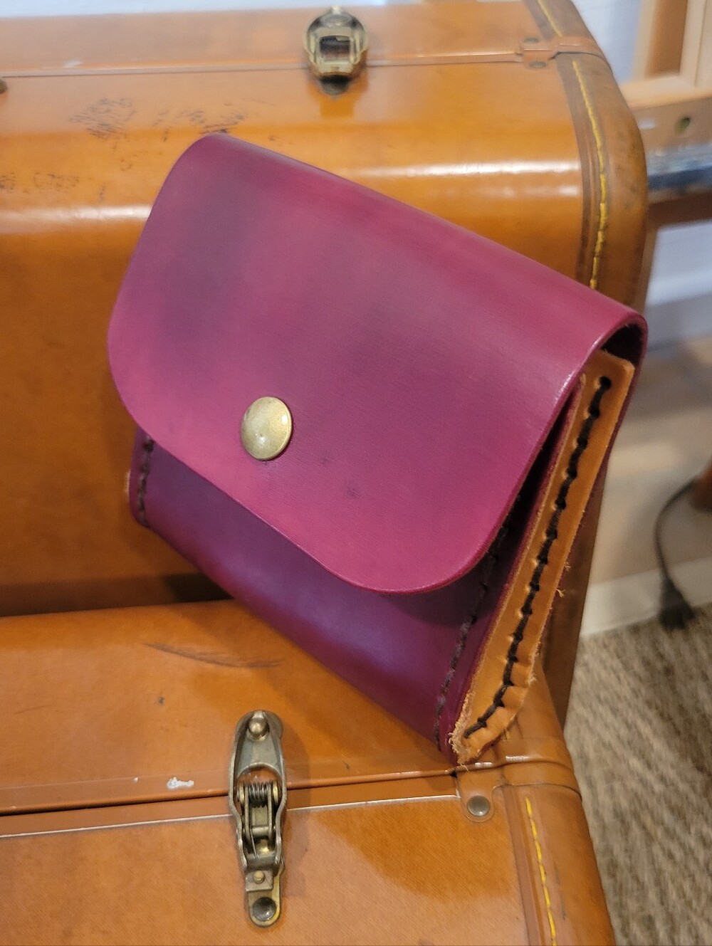 NEW burgundya And  Light Tan Handmade Leather Beltwallet, / Belt Pouch / Cards